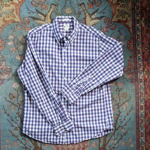 J Crew Factory Mercantile purple white gingham check plaid tailored fit shirt L